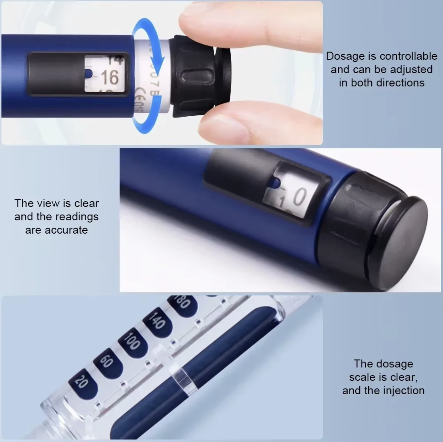 Ganlee Xiu Lin Pen Insulin Injector – Reusable Insulin Pen Compatible with Gan & Li 3mL Cartridges（Blue or Red）